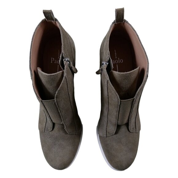 Linea Paolo Felicia Wedge NWOB Tan Leather Bootie Nubuck Gold Sparkles 9M #836 - Picture 7 of 9